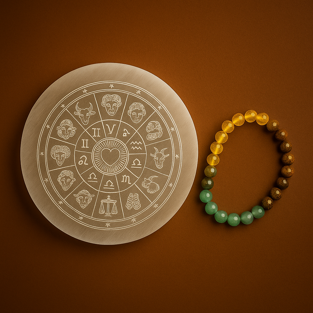 ✨ Ultimate Divine Energy Combo – Selenite Zodiac Plate + Money Magnet Bracelet ✨