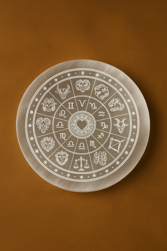 Selenite Zodiac Engraved Charging Plate