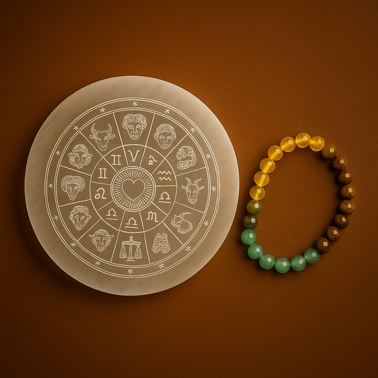 ✨ Ultimate Divine Energy Combo – Selenite Zodiac Plate + Money Magnet Bracelet ✨